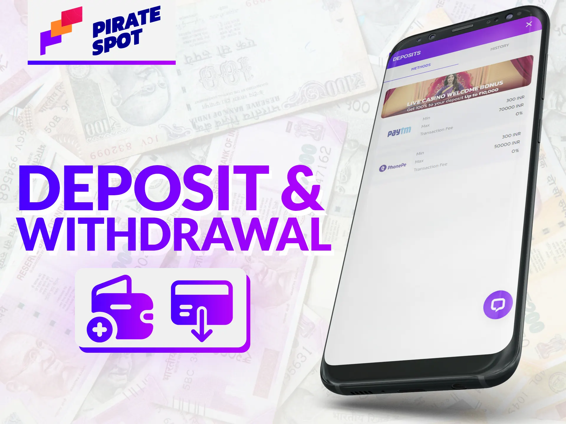 Pirate Spot allows you to make deposits and withdrawals through the app.